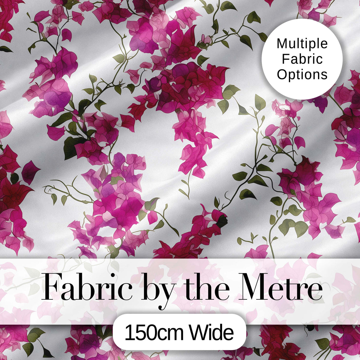 Vibrant Pink Bougainvillea Floral Vine Elegant Seamless Pattern Digital Print Fabric by the Metre UK Sewing Quilting Textile