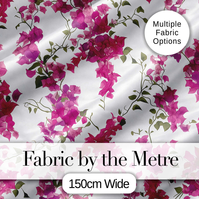 Vibrant Pink Bougainvillea Floral Vine Elegant Seamless Pattern Digital Print Fabric by the Metre UK Sewing Quilting Textile
