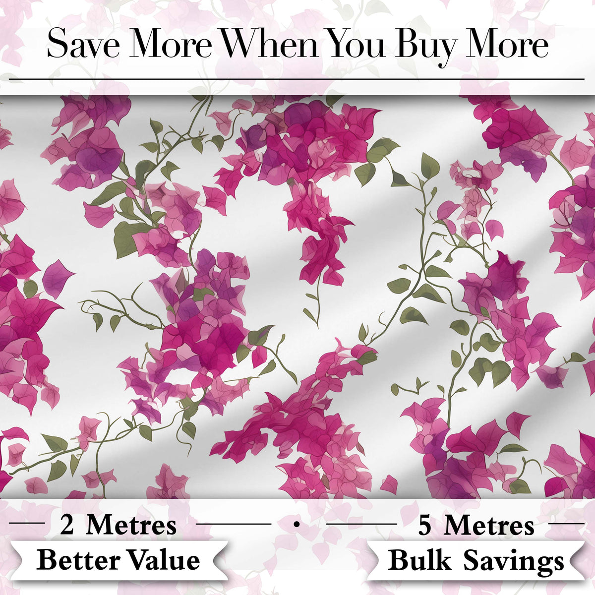 Vibrant Pink Bougainvillea Floral Vine Elegant Seamless Pattern Digital Print Fabric by the Metre UK Sewing Quilting Textile