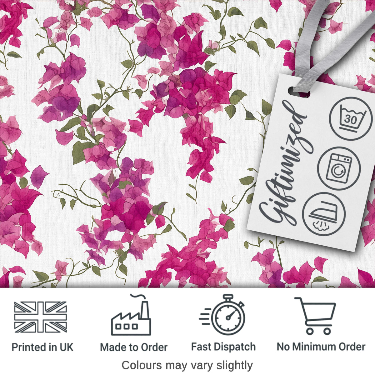 Vibrant Pink Bougainvillea Floral Vine Elegant Seamless Pattern Digital Print Fabric by the Metre UK Sewing Quilting Textile