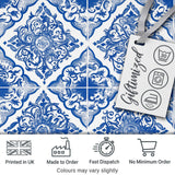 Blue Portuguese Azulejo Ornamental Tile Seamless Pattern Digital Print Fabric by the Metre UK Sewing Quilting Textile