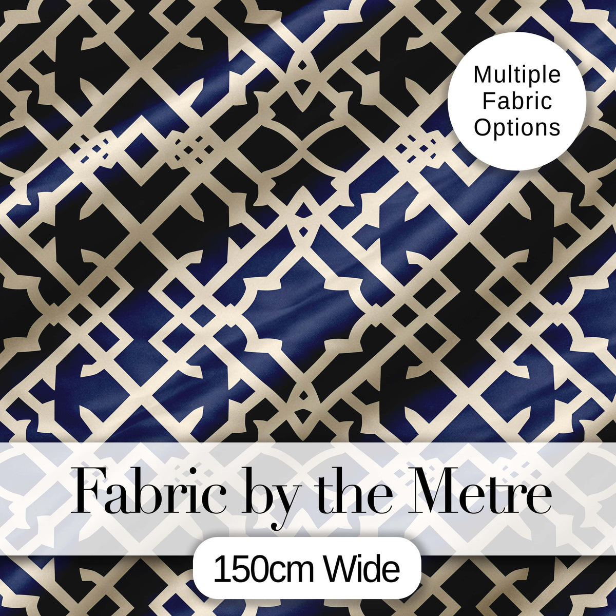 Navy Blue Moroccan Geometric Lattice Elegant Seamless Pattern Digital Print Fabric by the Metre UK Sewing Quilting Textile