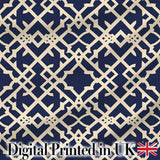 Navy Blue Moroccan Geometric Lattice Elegant Seamless Pattern Digital Print Fabric by the Metre UK Sewing Quilting Textile