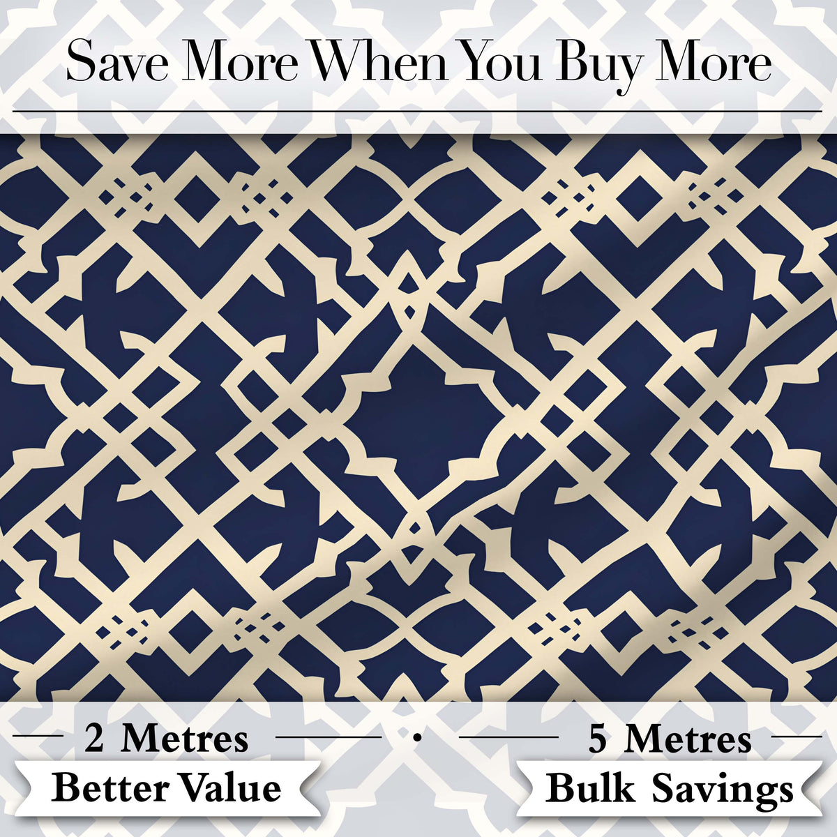 Navy Blue Moroccan Geometric Lattice Elegant Seamless Pattern Digital Print Fabric by the Metre UK Sewing Quilting Textile