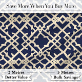 Navy Blue Moroccan Geometric Lattice Elegant Seamless Pattern Digital Print Fabric by the Metre UK Sewing Quilting Textile
