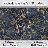Luxury Gold Floral Vine Scroll on Deep Blue Elegant Seamless Pattern Digital Print Fabric by the Metre UK Sewing Quilting Textile