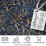 Luxury Gold Floral Vine Scroll on Deep Blue Elegant Seamless Pattern Digital Print Fabric by the Metre UK Sewing Quilting Textile