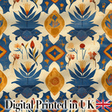 Vintage Folk Art Floral Motif Scandinavian Style Seamless Pattern Digital Print Fabric by the Metre UK Sewing Quilting Textile