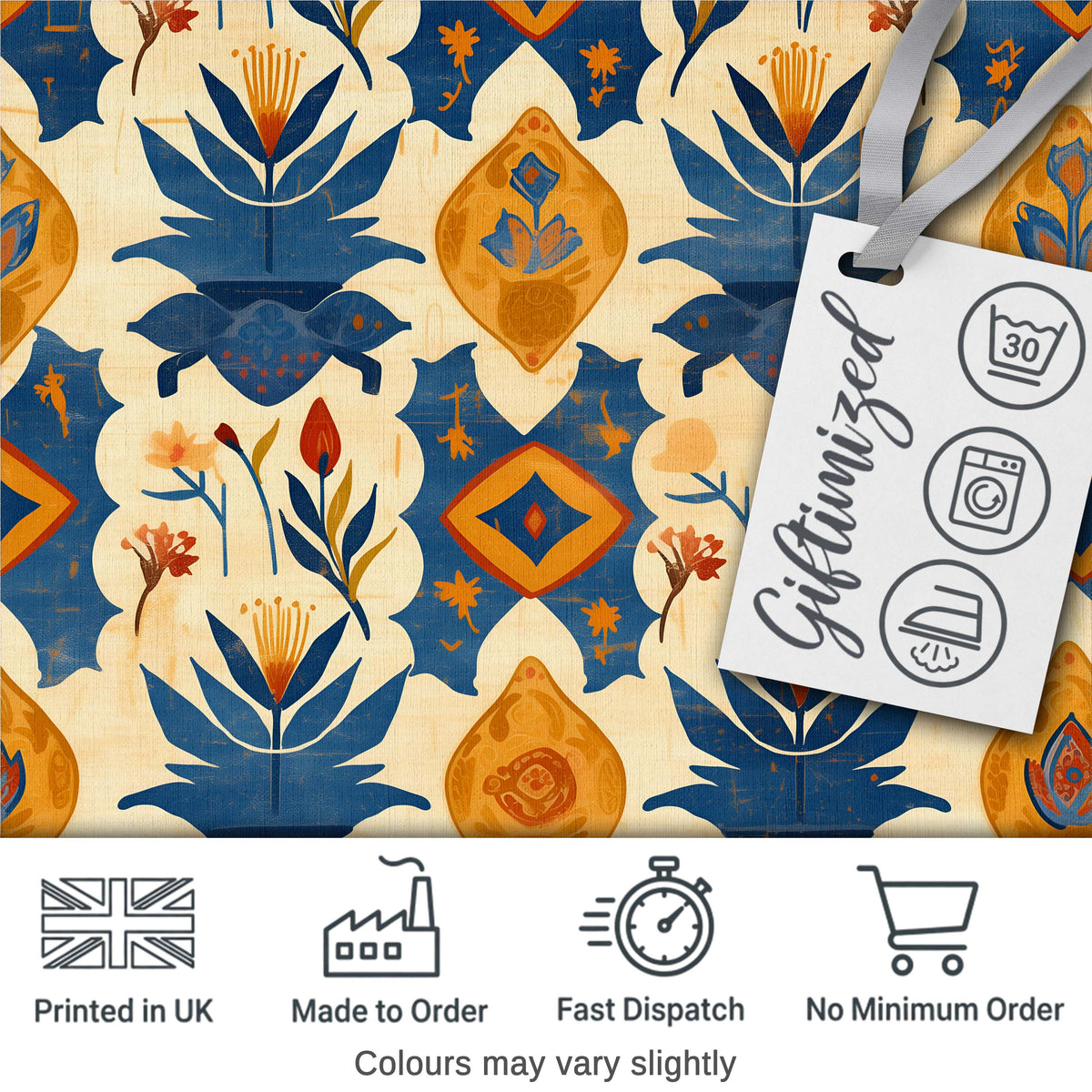 Vintage Folk Art Floral Motif Scandinavian Style Seamless Pattern Digital Print Fabric by the Metre UK Sewing Quilting Textile