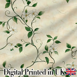 Delicate White Floral Vine on Textured Beige Elegant Seamless Pattern Digital Print Fabric by the Metre UK Sewing Quilting Textile