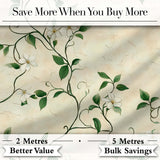 Delicate White Floral Vine on Textured Beige Elegant Seamless Pattern Digital Print Fabric by the Metre UK Sewing Quilting Textile