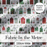Watercolor Holiday Village Houses Snowy Christmas Town Seamless Pattern Digital Print Fabric by the Metre UK Sewing Quilting Textile