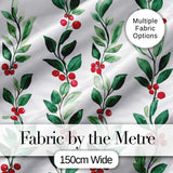 Watercolor Winter Berry Branches Red Green Seamless Pattern Digital Print Fabric by the Metre UK Sewing Quilting Textile