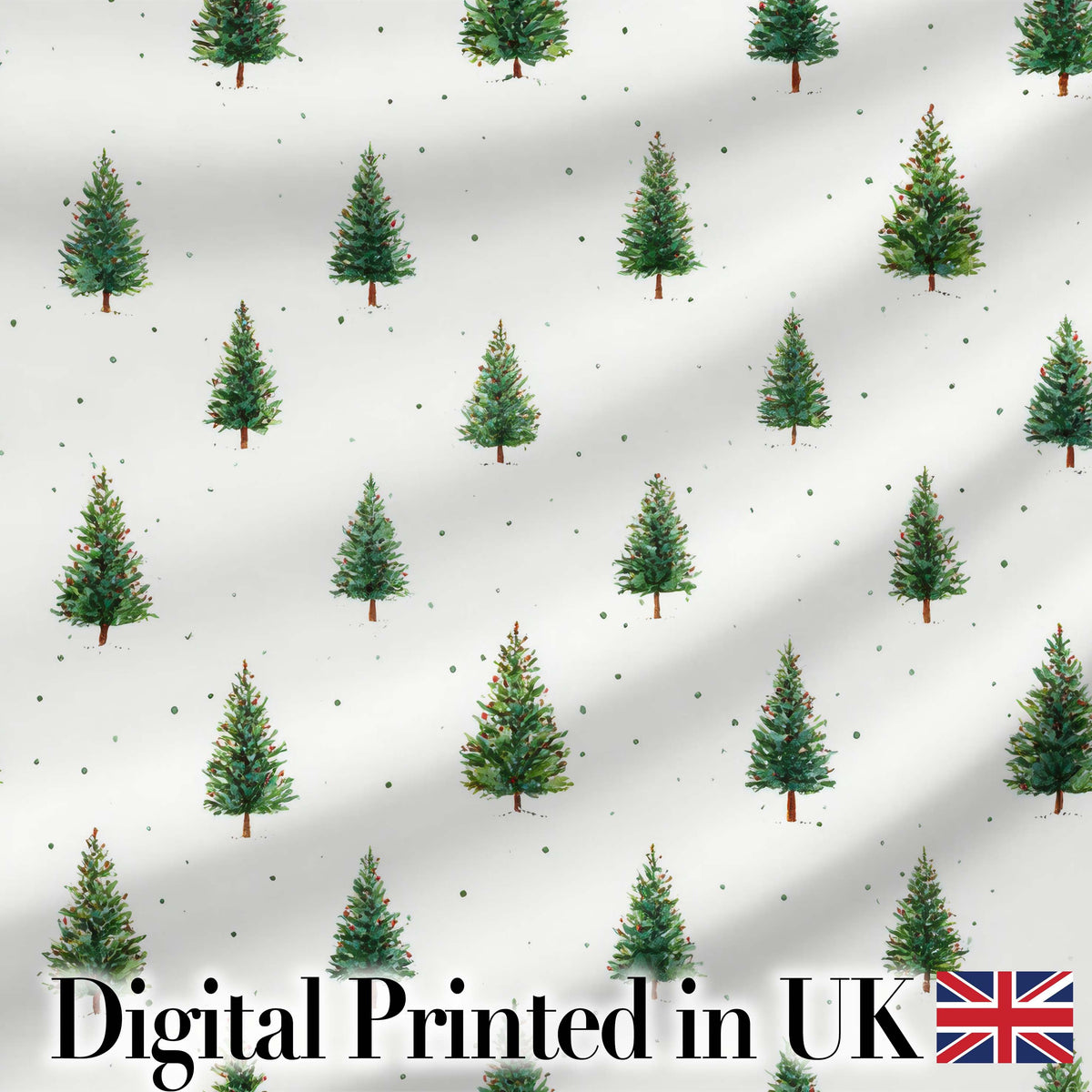 Mini Christmas Tree Winter Holiday Snowy Seamless Pattern Digital Print Fabric by the Metre UK Sewing Quilting Textile