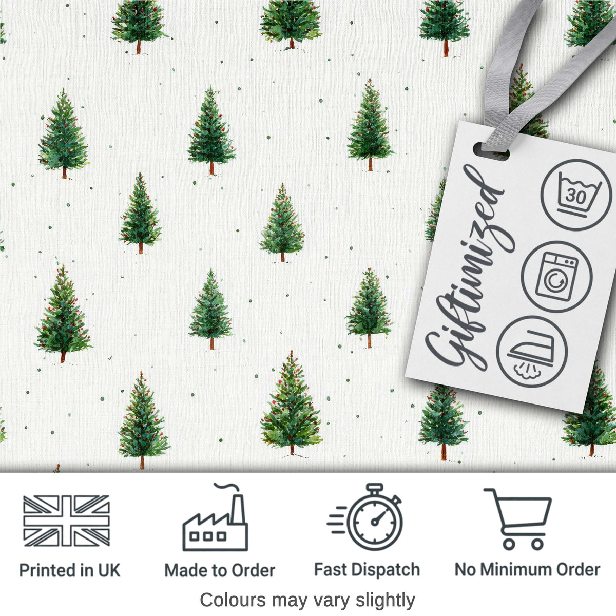 Mini Christmas Tree Winter Holiday Snowy Seamless Pattern Digital Print Fabric by the Metre UK Sewing Quilting Textile