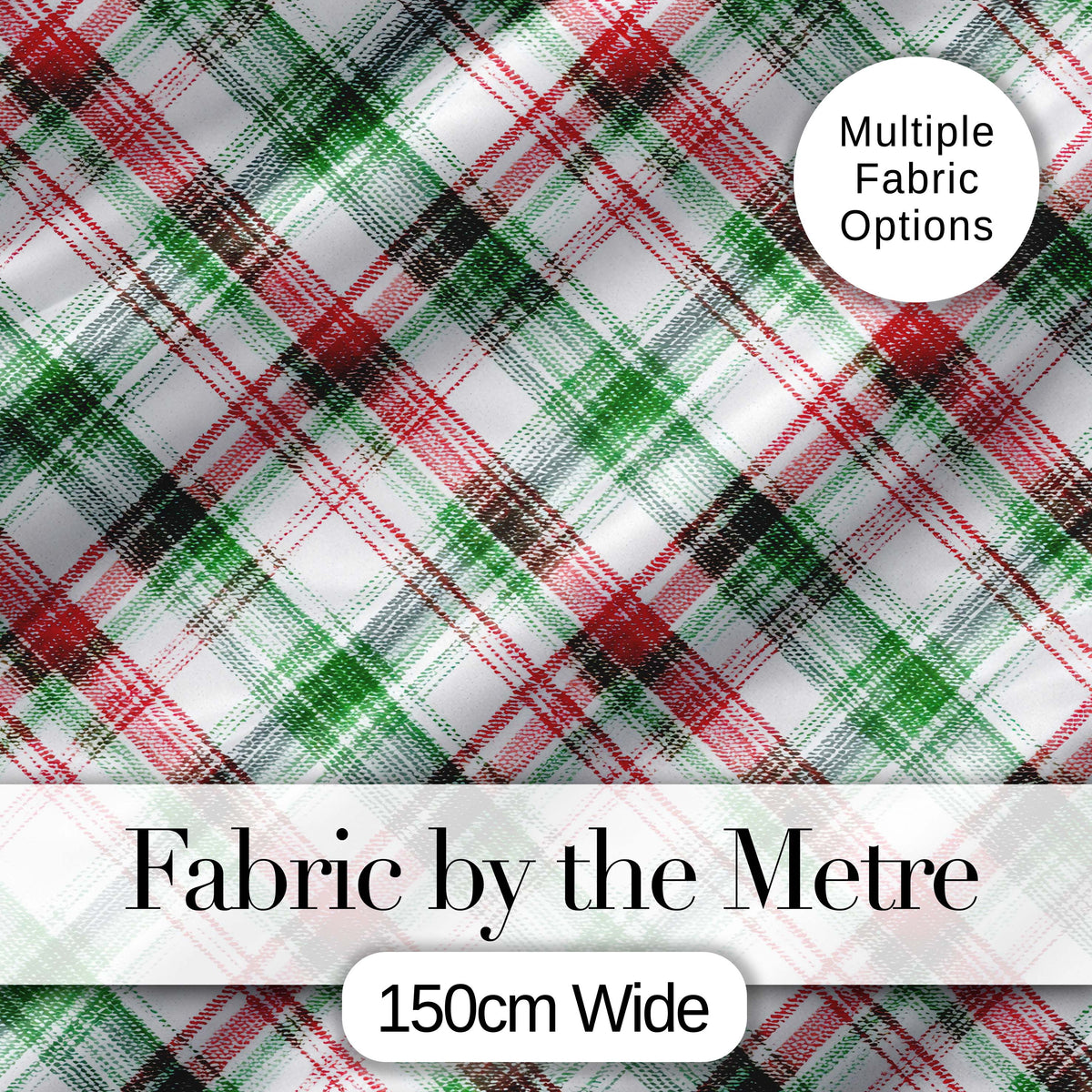 Watercolor Red Green Christmas Tartan Plaid Festive Seamless Pattern Digital Print Fabric by the Metre UK Sewing Quilting Textile