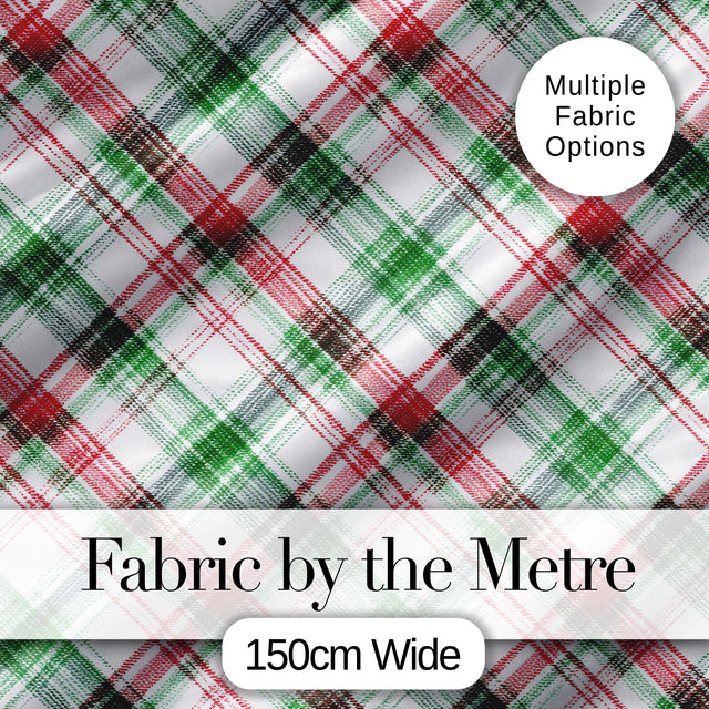 Watercolor Red Green Christmas Tartan Plaid Festive Seamless Pattern Digital Print Fabric by the Metre UK Sewing Quilting Textile