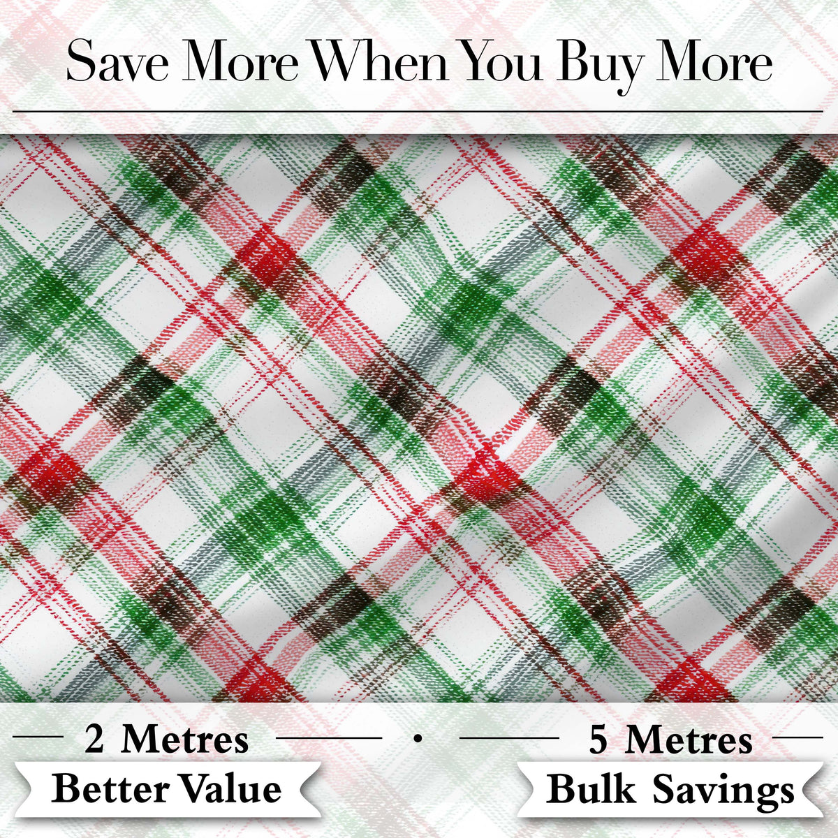 Watercolor Red Green Christmas Tartan Plaid Festive Seamless Pattern Digital Print Fabric by the Metre UK Sewing Quilting Textile