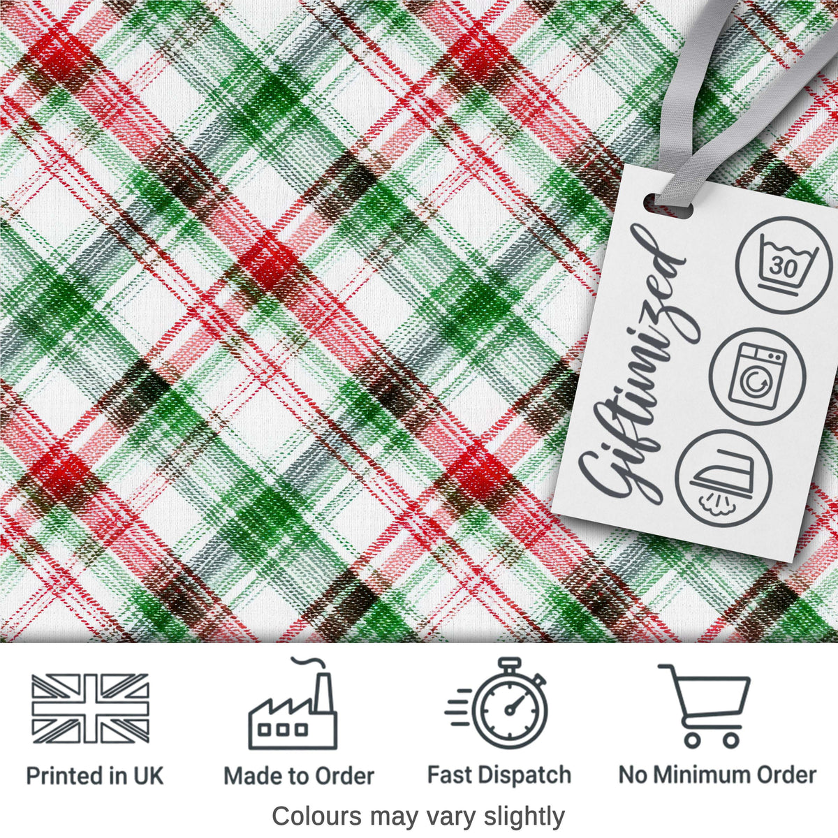 Watercolor Red Green Christmas Tartan Plaid Festive Seamless Pattern Digital Print Fabric by the Metre UK Sewing Quilting Textile