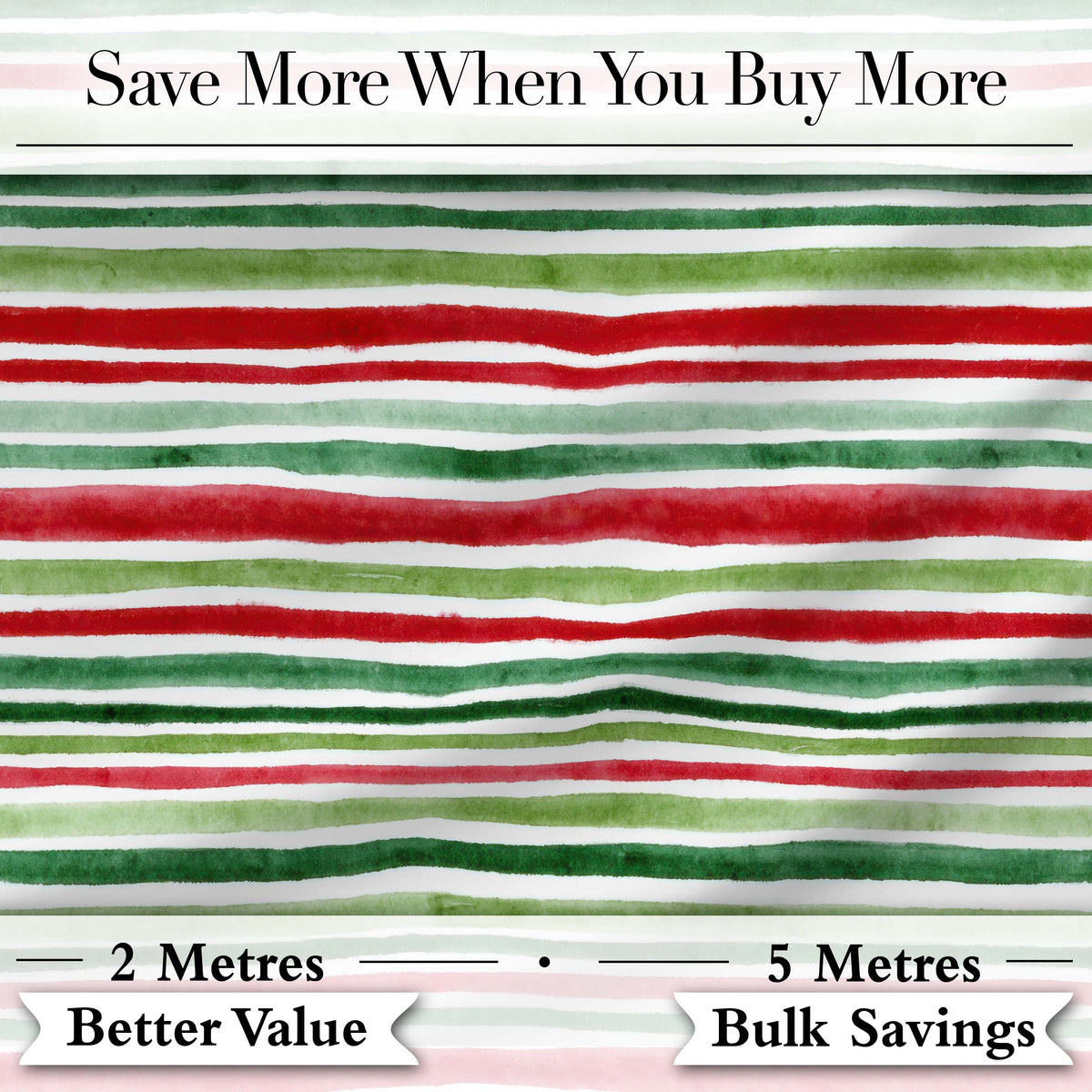 Watercolor Red Green Horizontal Stripe Christmas Seamless Pattern Digital Print Fabric by the Metre UK Sewing Quilting Textile