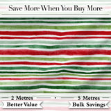 Watercolor Red Green Horizontal Stripe Christmas Seamless Pattern Digital Print Fabric by the Metre UK Sewing Quilting Textile