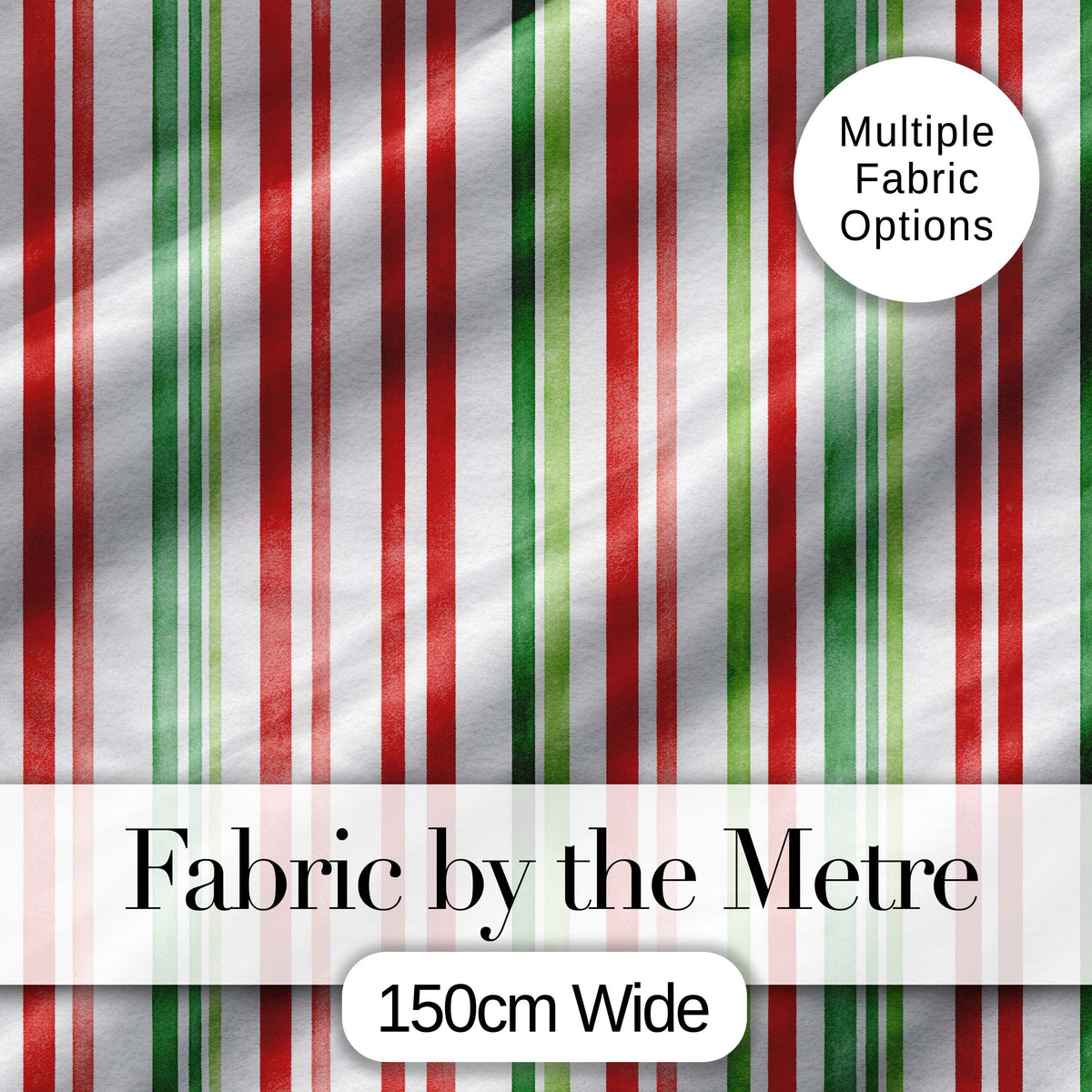 Watercolor Vertical Red Green Stripe Christmas Seamless Pattern Digital Print Fabric by the Metre UK Sewing Quilting Textile