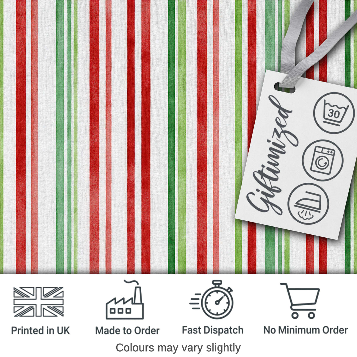 Watercolor Vertical Red Green Stripe Christmas Seamless Pattern Digital Print Fabric by the Metre UK Sewing Quilting Textile