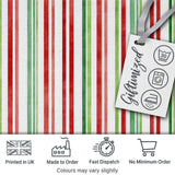 Watercolor Vertical Red Green Stripe Christmas Seamless Pattern Digital Print Fabric by the Metre UK Sewing Quilting Textile