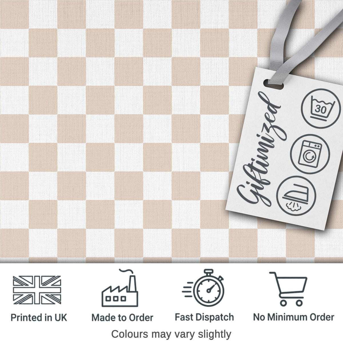 Soft Beige Square Checkerboard Seamless Pattern Digital Print Fabric by the Metre UK Sewing Quilting Textile