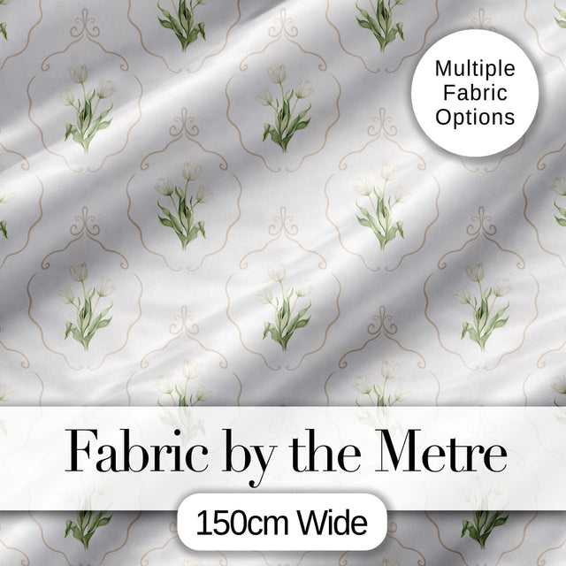 Elegant Tulip Floral Frame Neutral Seamless Pattern Digital Print Fabric by the Metre UK Sewing Quilting Textile