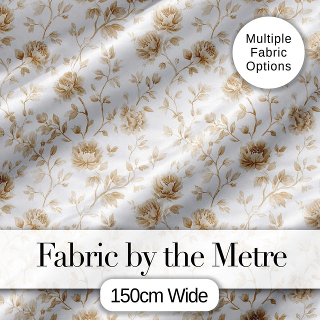 Vintage Beige Floral Botanical Elegant Seamless Pattern Digital Print Fabric by the Metre UK Sewing Quilting Textile