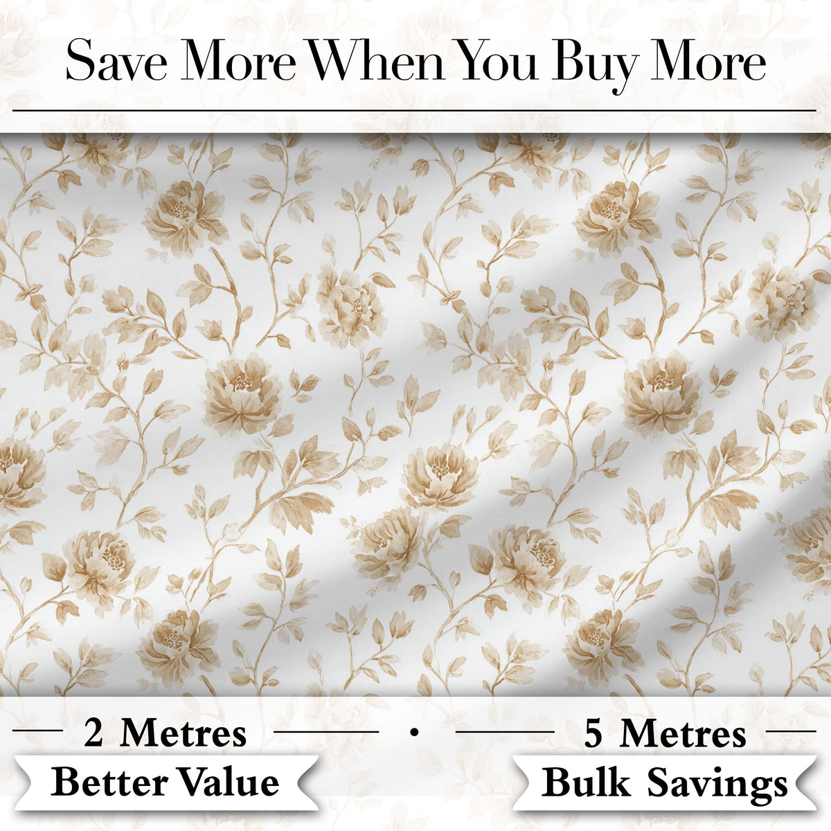 Vintage Beige Floral Botanical Elegant Seamless Pattern Digital Print Fabric by the Metre UK Sewing Quilting Textile