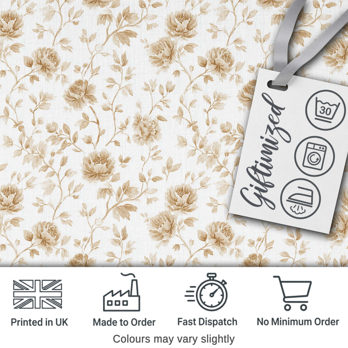Vintage Beige Floral Botanical Elegant Seamless Pattern Digital Print Fabric by the Metre UK Sewing Quilting Textile