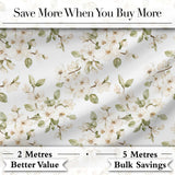 Soft White Blossom Floral Branch Seamless Pattern Digital Print Fabric by the Metre UK Sewing Quilting Textile