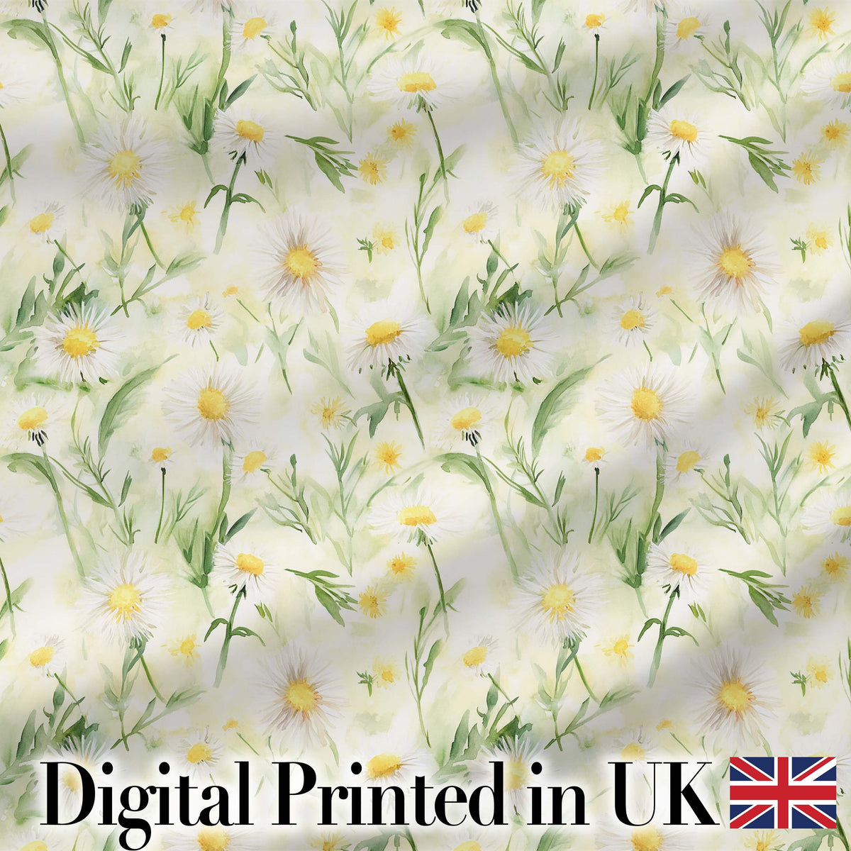 Watercolor Daisy Wildflower Meadow Botanical Seamless Pattern Digital Print Fabric by the Metre UK Sewing Quilting Textile