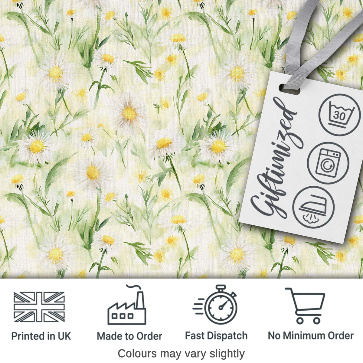Watercolor Daisy Wildflower Meadow Botanical Seamless Pattern Digital Print Fabric by the Metre UK Sewing Quilting Textile