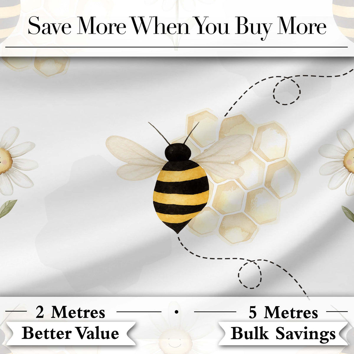 Soft Honey Bee and Daisy Garden Seamless Pattern Digital Print Fabric by the Metre UK Sewing Quilting Textile