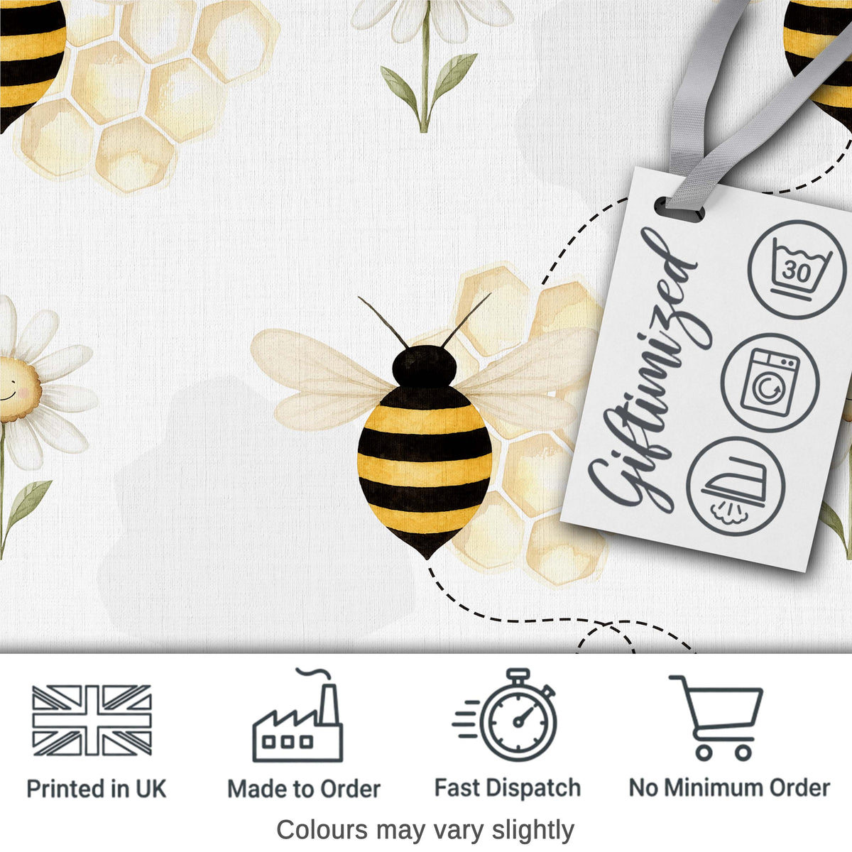 Soft Honey Bee and Daisy Garden Seamless Pattern Digital Print Fabric by the Metre UK Sewing Quilting Textile
