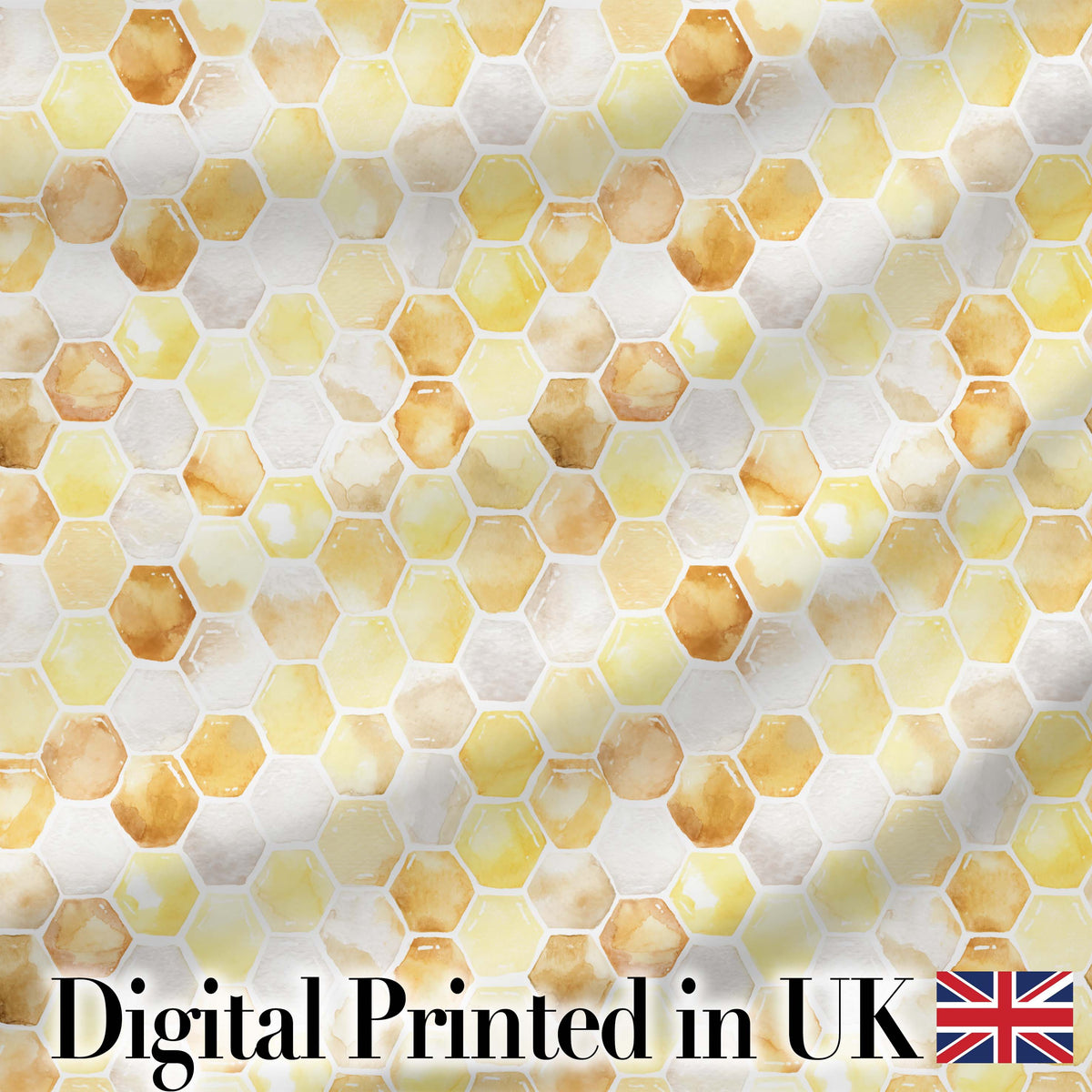 Watercolor Honeycomb Hexagon Sweet Honey Seamless Pattern Digital Print Fabric by the Metre UK Sewing Quilting Textile