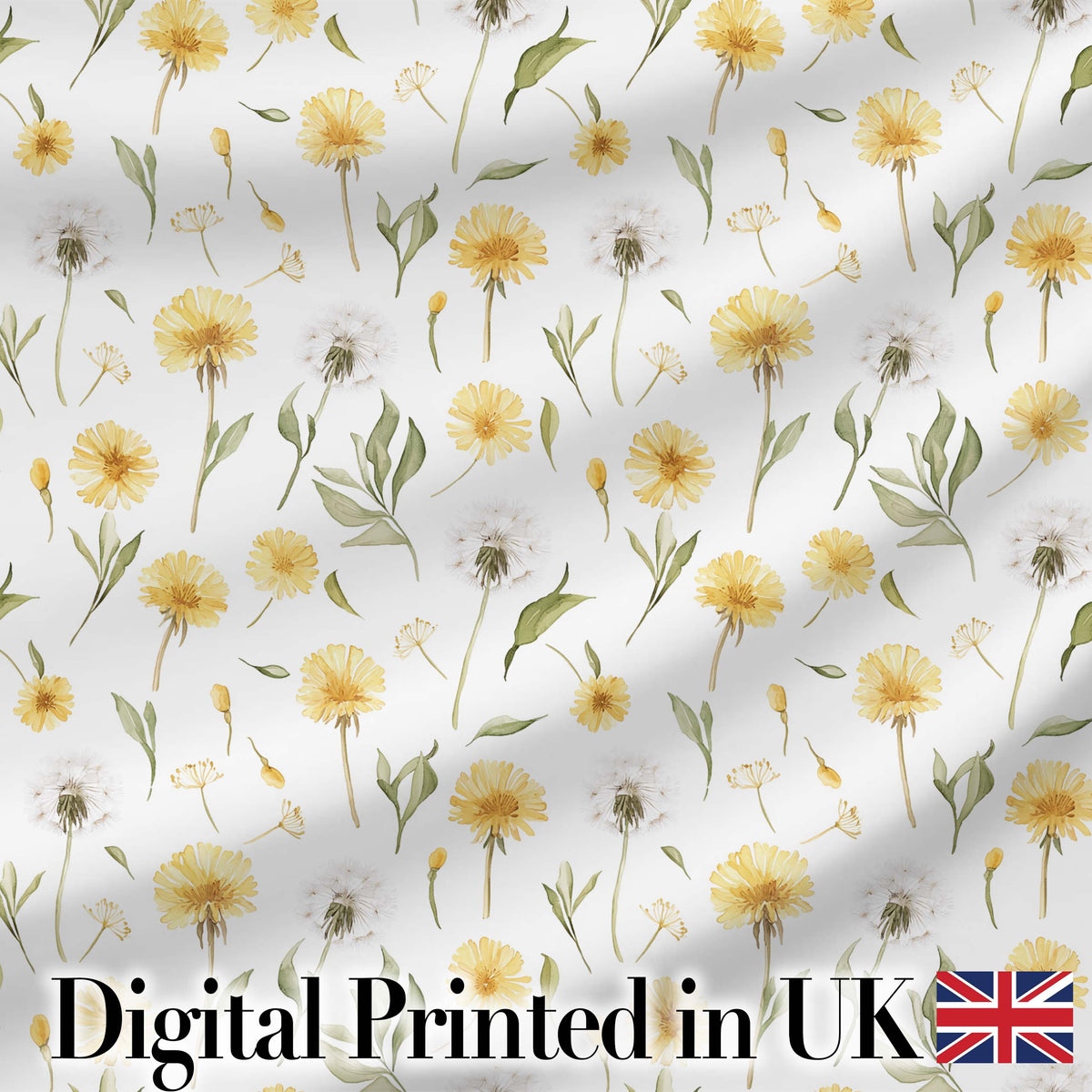Yellow Dandelion Wildflower Botanical Seamless Pattern Digital Print Fabric by the Metre UK Sewing Quilting Textile