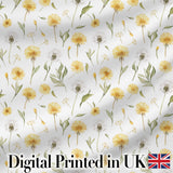 Yellow Dandelion Wildflower Botanical Seamless Pattern Digital Print Fabric by the Metre UK Sewing Quilting Textile