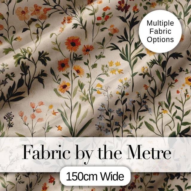 Warm Meadow Floral Botanical Garden Seamless Pattern Digital Print Fabric by the Metre UK Sewing Quilting Textile