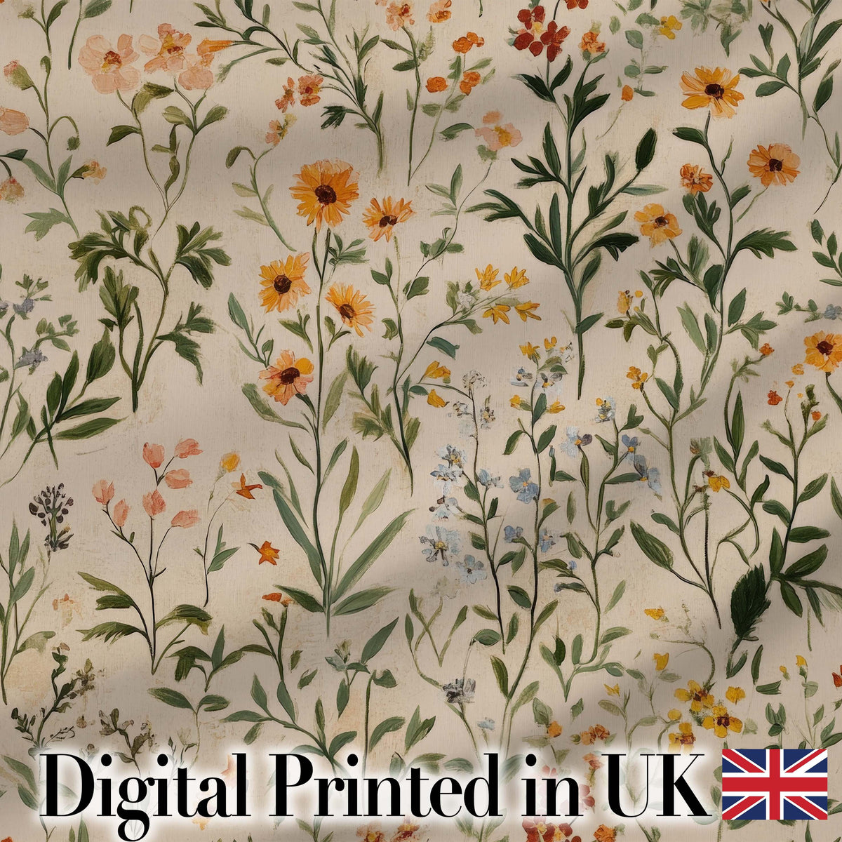 Warm Meadow Floral Botanical Garden Seamless Pattern Digital Print Fabric by the Metre UK Sewing Quilting Textile