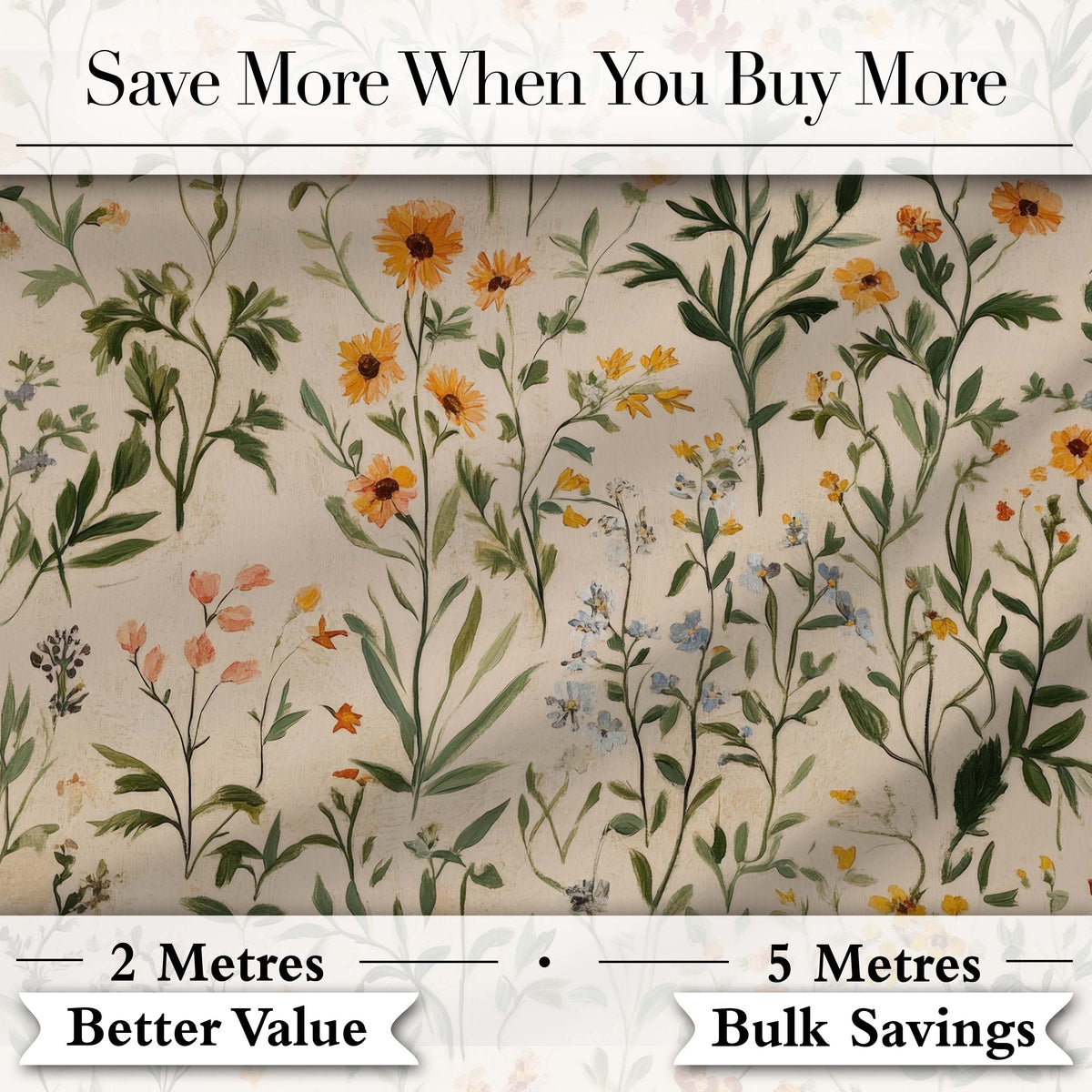 Warm Meadow Floral Botanical Garden Seamless Pattern Digital Print Fabric by the Metre UK Sewing Quilting Textile