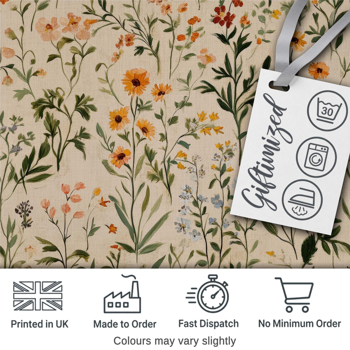 Warm Meadow Floral Botanical Garden Seamless Pattern Digital Print Fabric by the Metre UK Sewing Quilting Textile