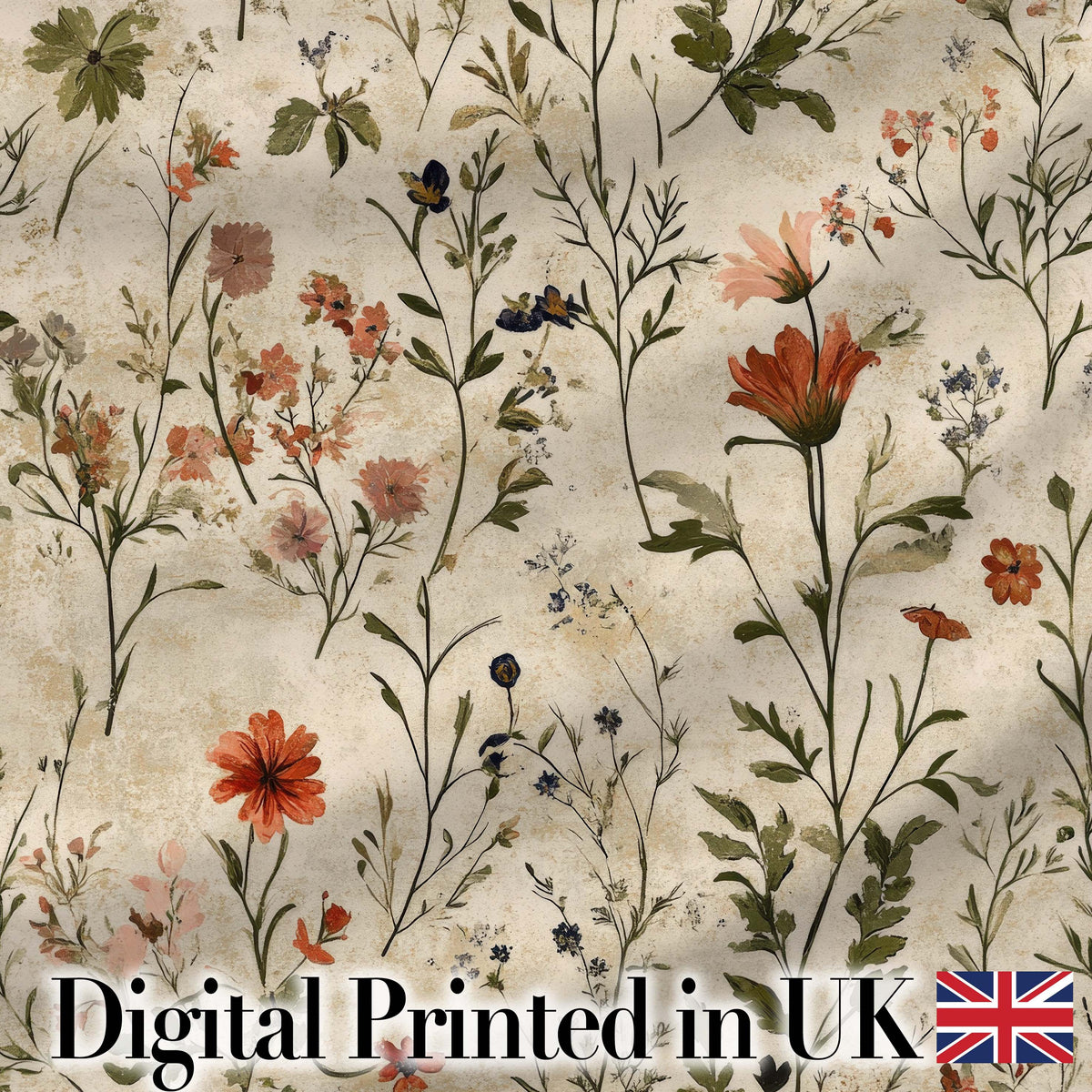 Colorful Wildflower Meadow Botanical Seamless Pattern Digital Print Fabric by the Metre UK Sewing Quilting Textile