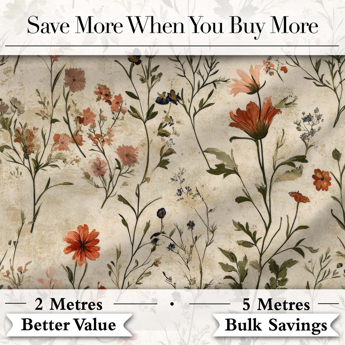 Colorful Wildflower Meadow Botanical Seamless Pattern Digital Print Fabric by the Metre UK Sewing Quilting Textile