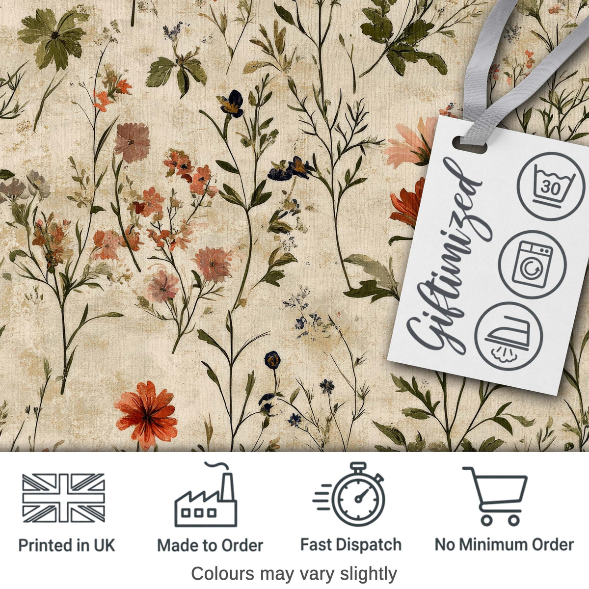 Colorful Wildflower Meadow Botanical Seamless Pattern Digital Print Fabric by the Metre UK Sewing Quilting Textile