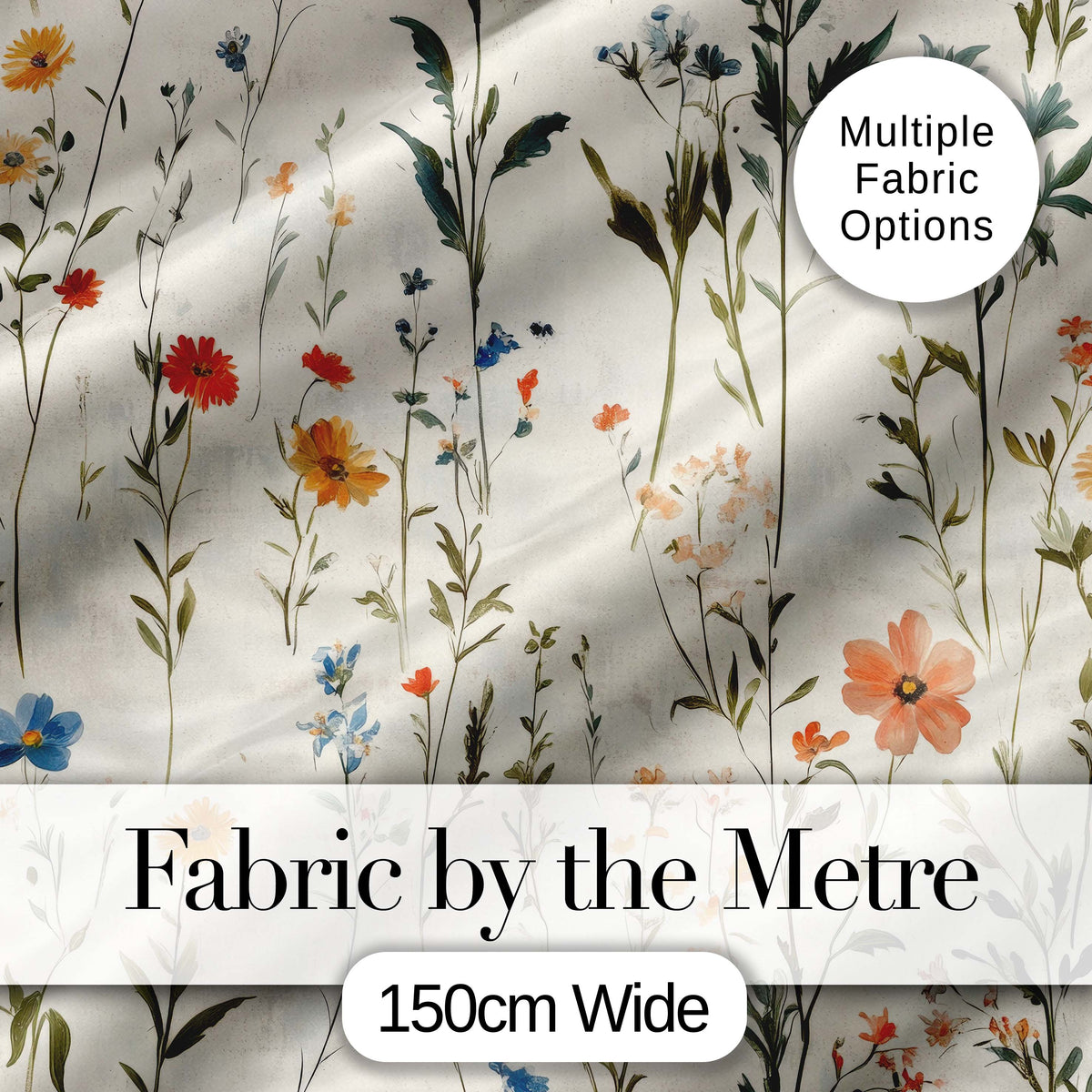 Soft Vintage Botanical Wildflowers on Cream Seamless Pattern Digital Print Fabric by the Metre UK Sewing Quilting Textile