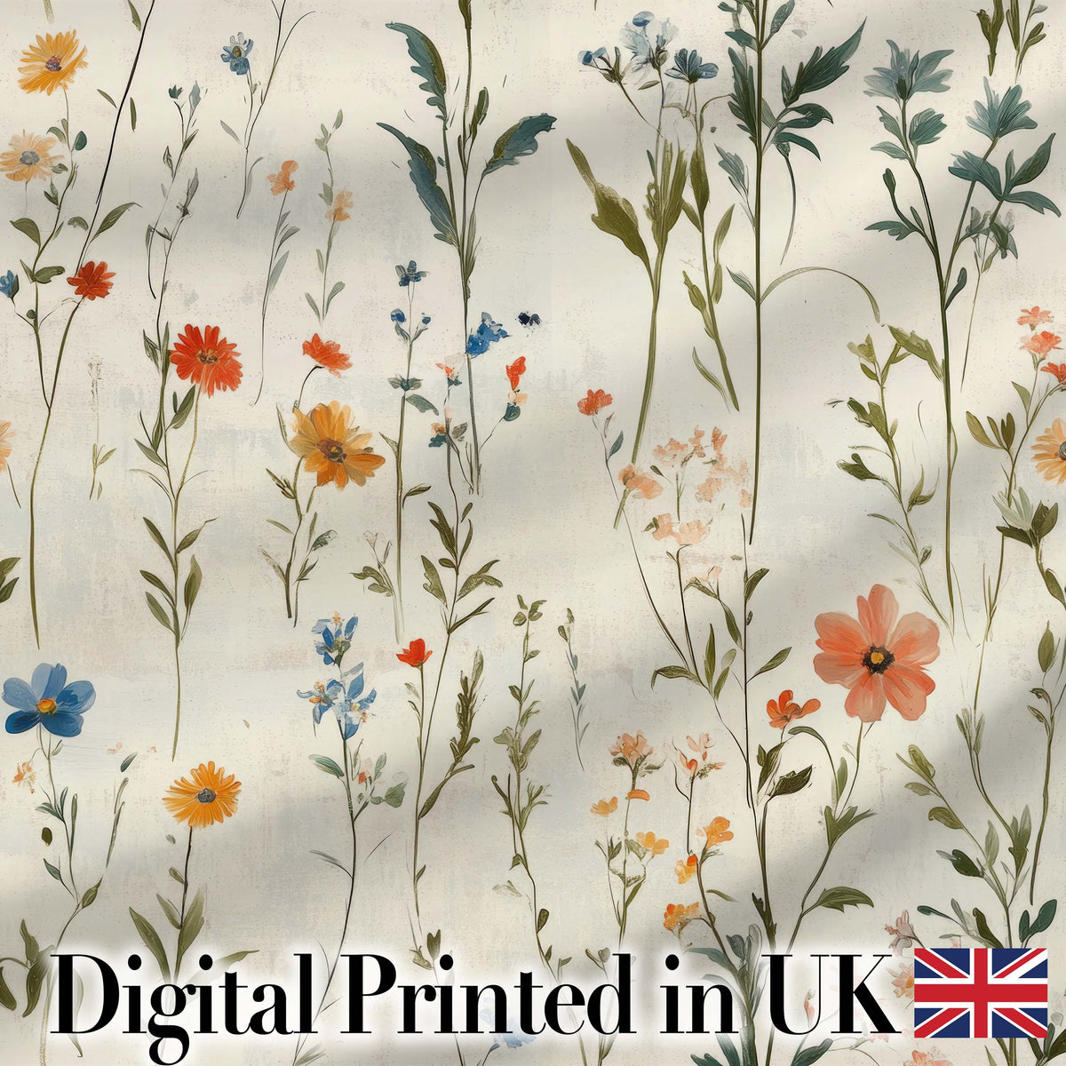 Soft Vintage Botanical Wildflowers on Cream Seamless Pattern Digital Print Fabric by the Metre UK Sewing Quilting Textile